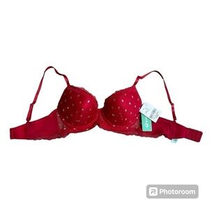 NWT Honeydew Intimates red bra silver embellishments lace 3 hook sizing 36C.
